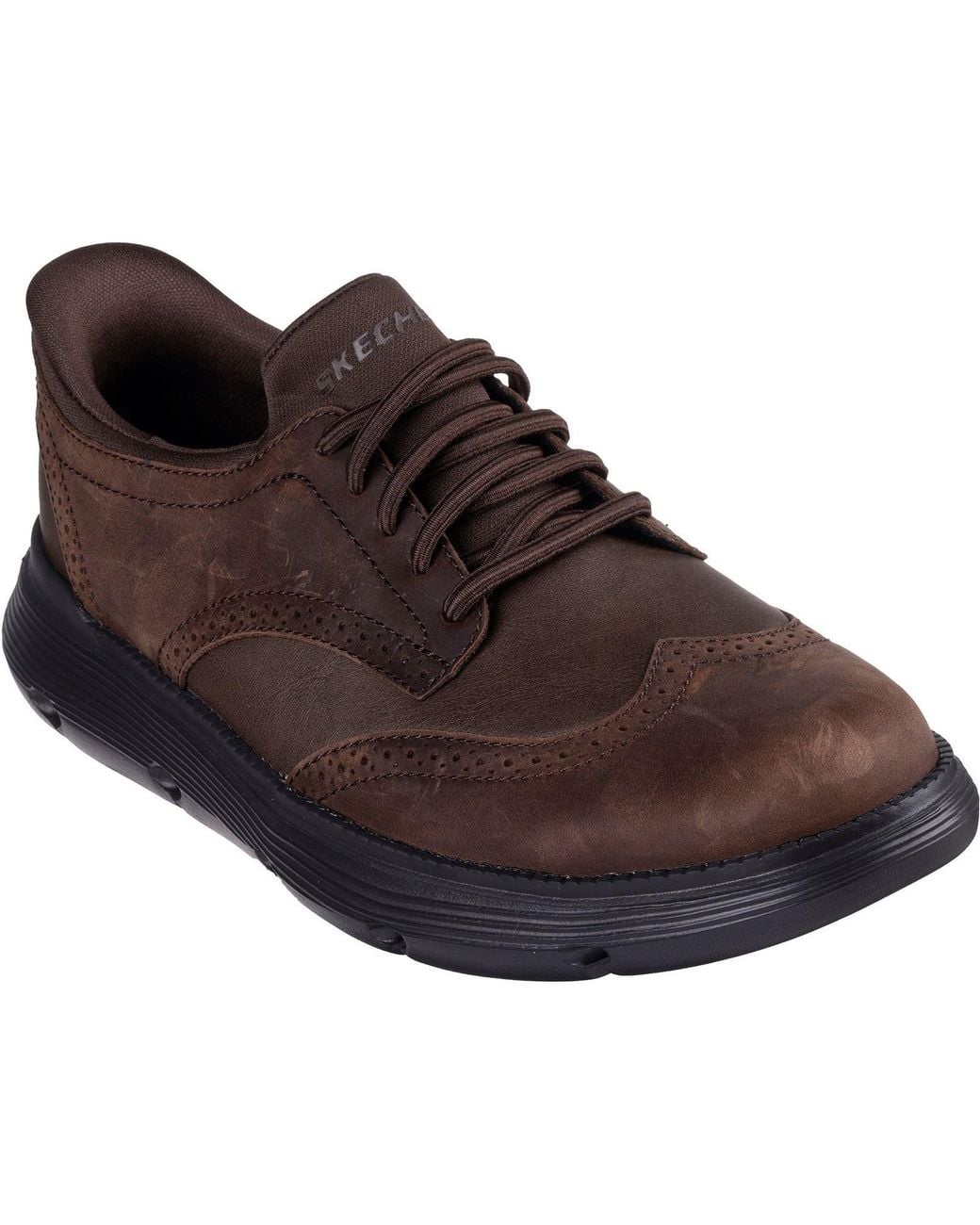 Skechers Brown Garza Sully Leather Cocoa Lace-Up Shoes for men