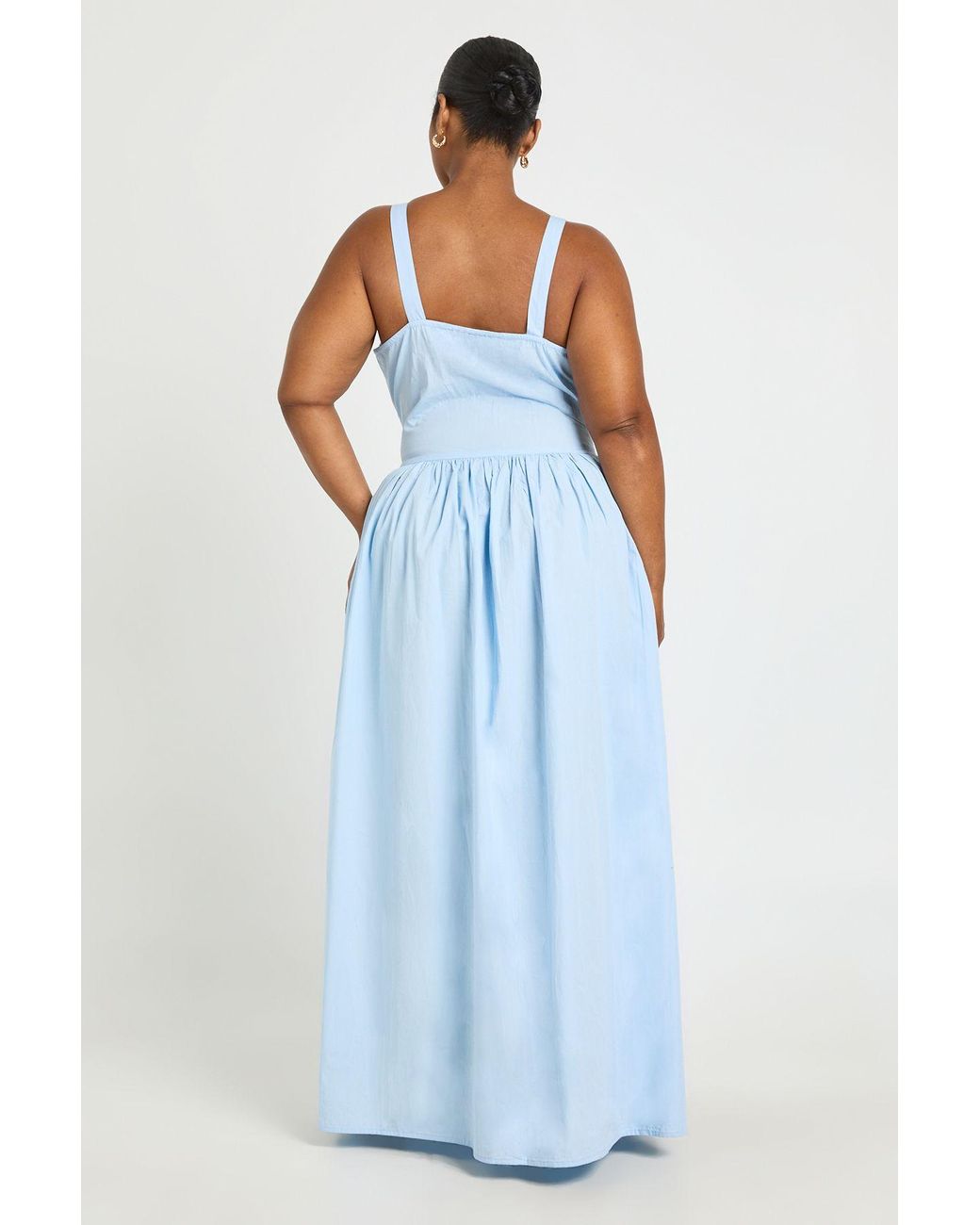 Boohoo Blue Plus Bodice Detail Tie Front Maxi Skater Dress