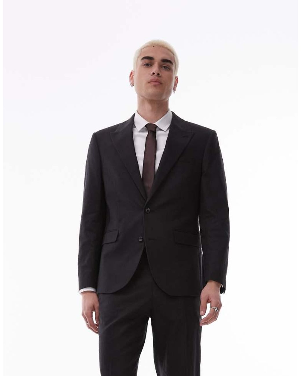 Topman Blue Single Breasted Linen Blend Blazer for men