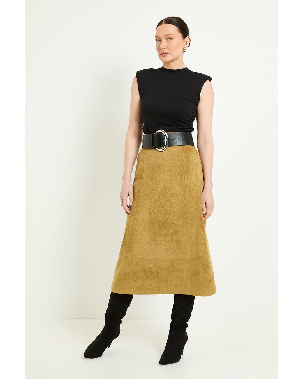 Wallis Natural Faux Suede Seam Detail Midi Skirt