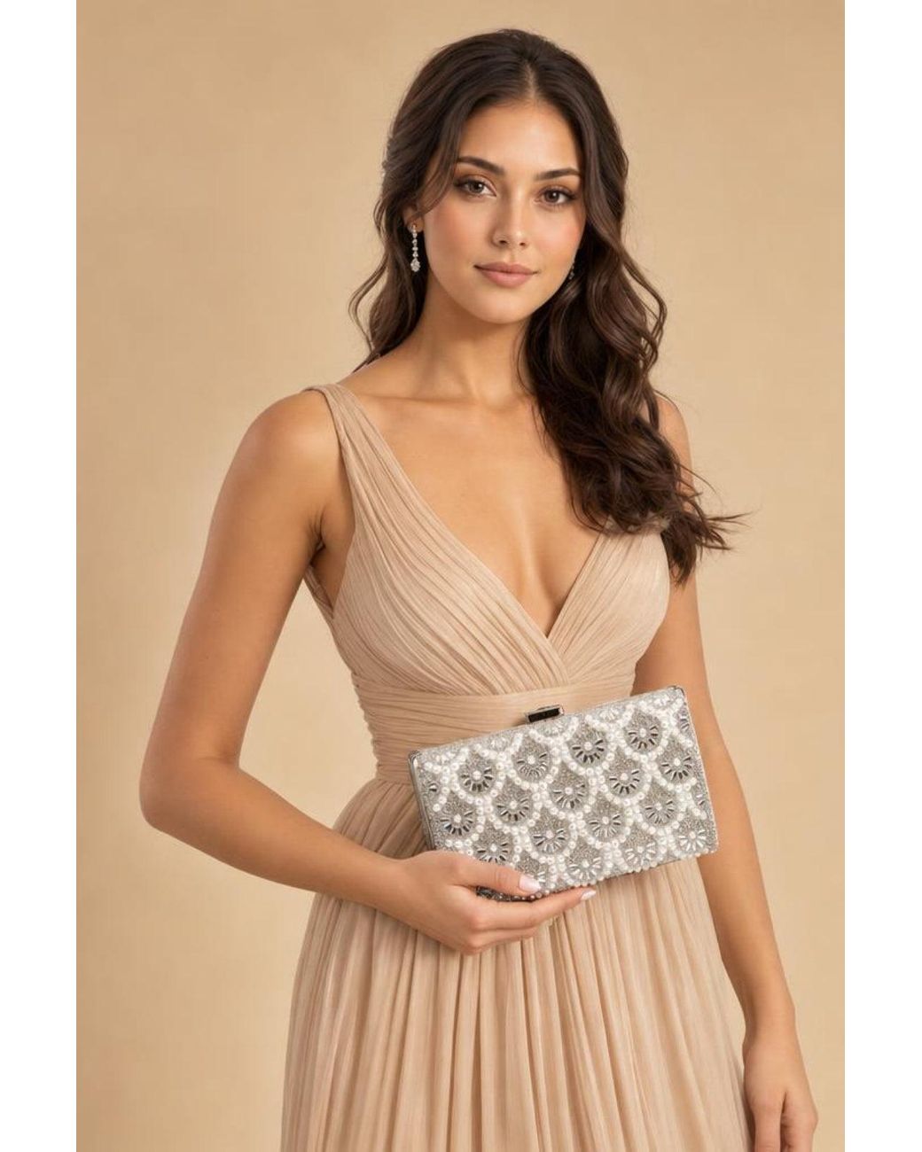 SVNX Natural Vintage Rhinestone Glamour Clutch Bag