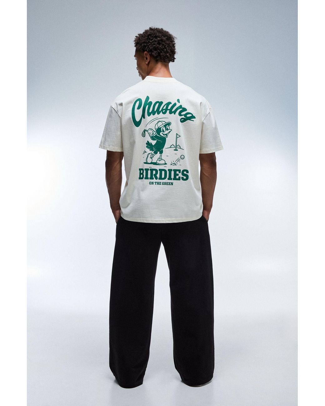 BoohooMAN Gray Active Chasing Birdies Golf Oversized Extended Neck T-Shirt for men