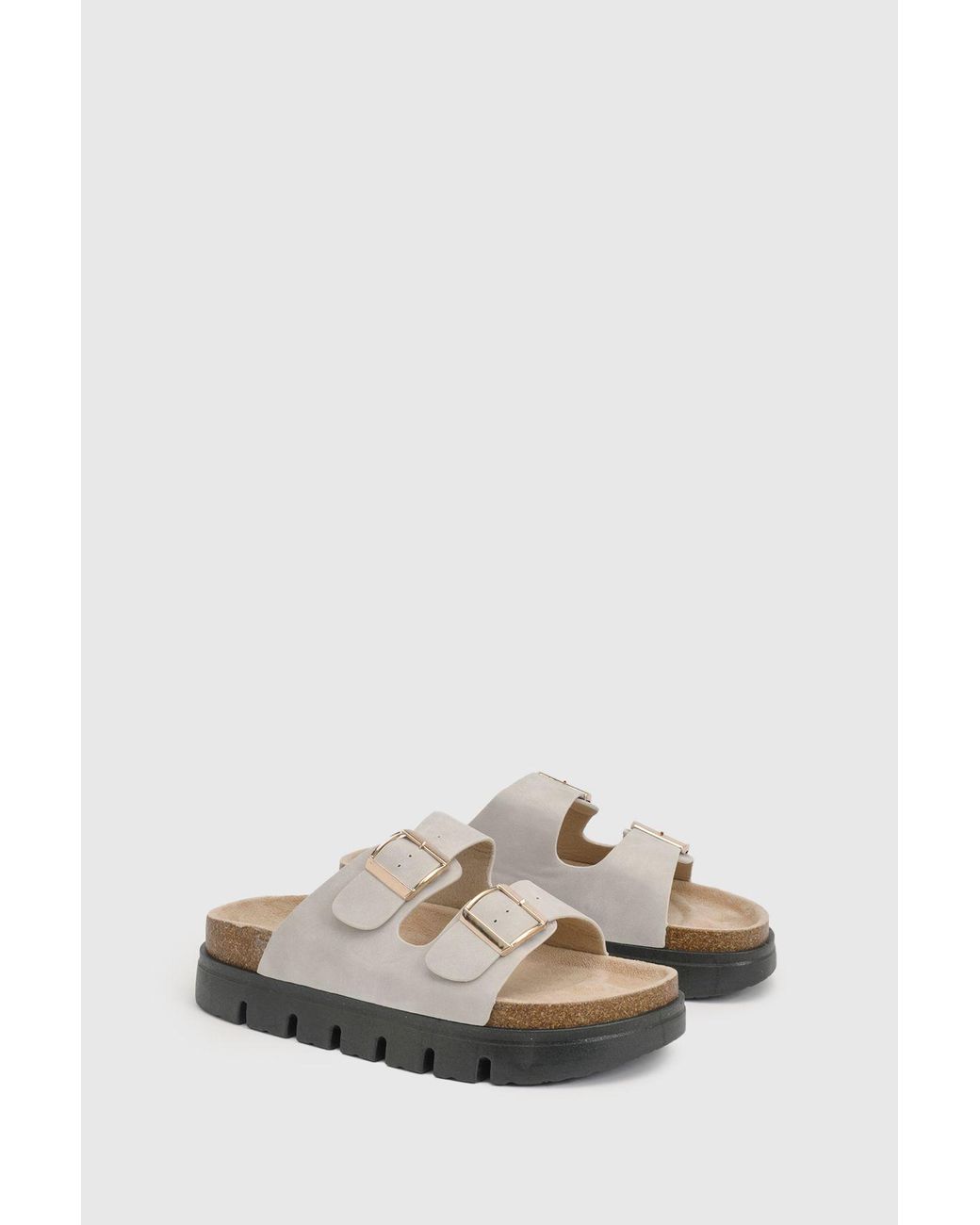 Oasis Natural Mae Platform Faux Suede Buckle Footbed Slider