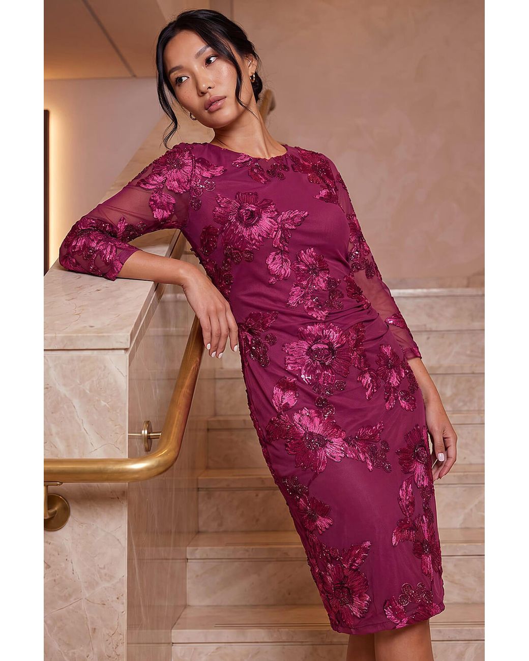 Roman Red Cornelli Mesh Stretch Dress