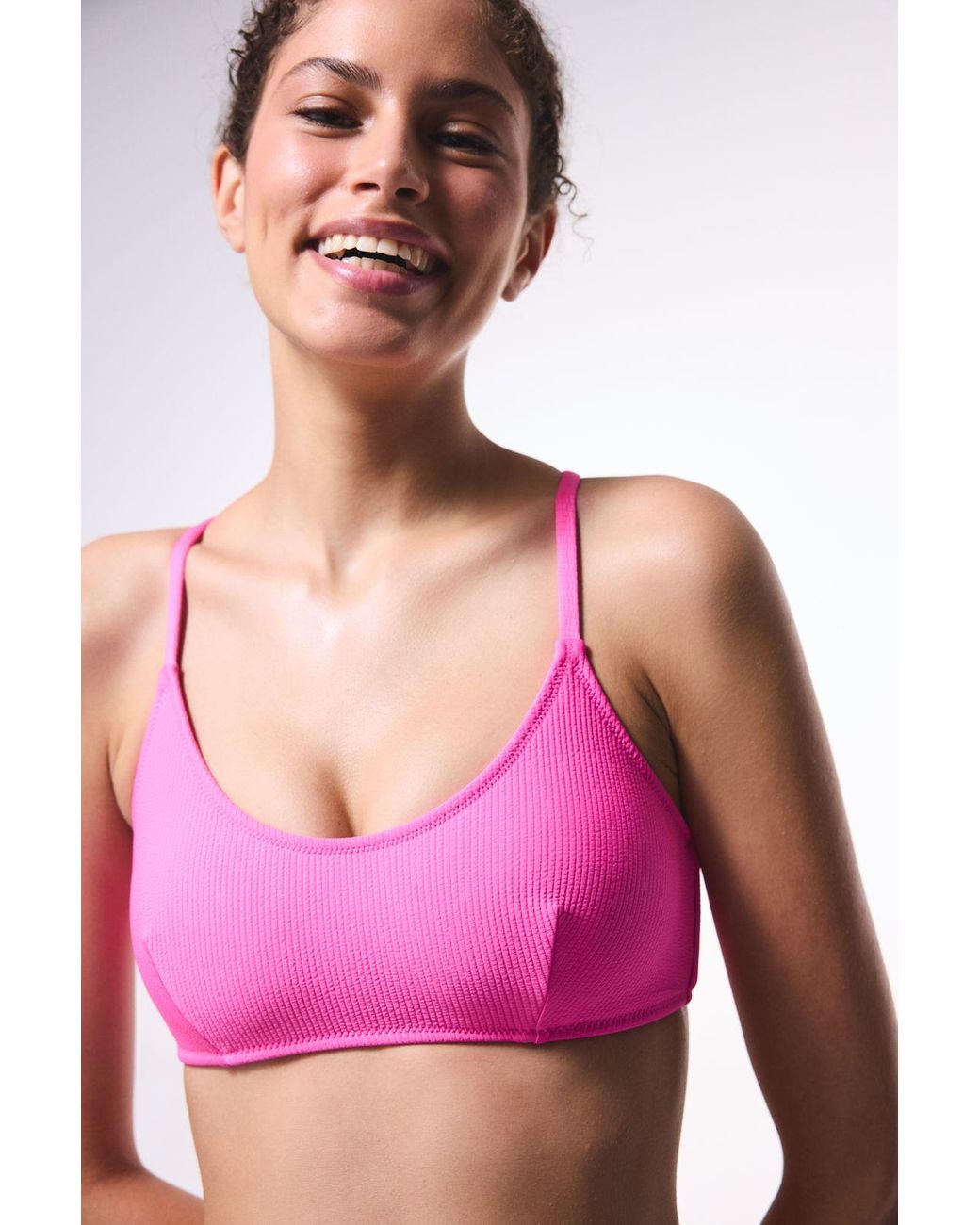 Penti Pink Ribbed Convertible Strap Bralette Bikini Top