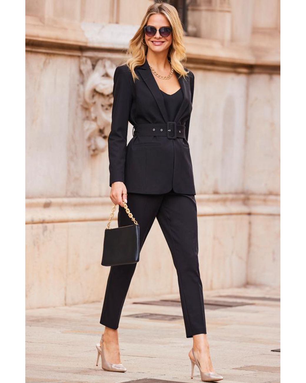 Sosandar Black Belted Tuxedo Blazer Jacket