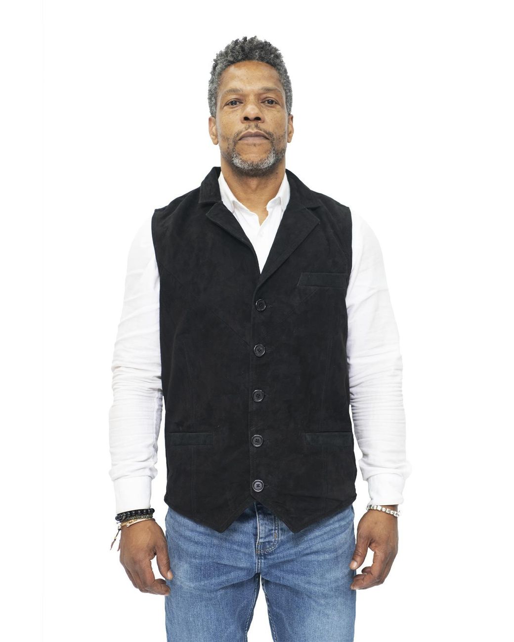 Infinity Leather Black Classic Smooth Goat Suede Waistcoat-Exeter for men