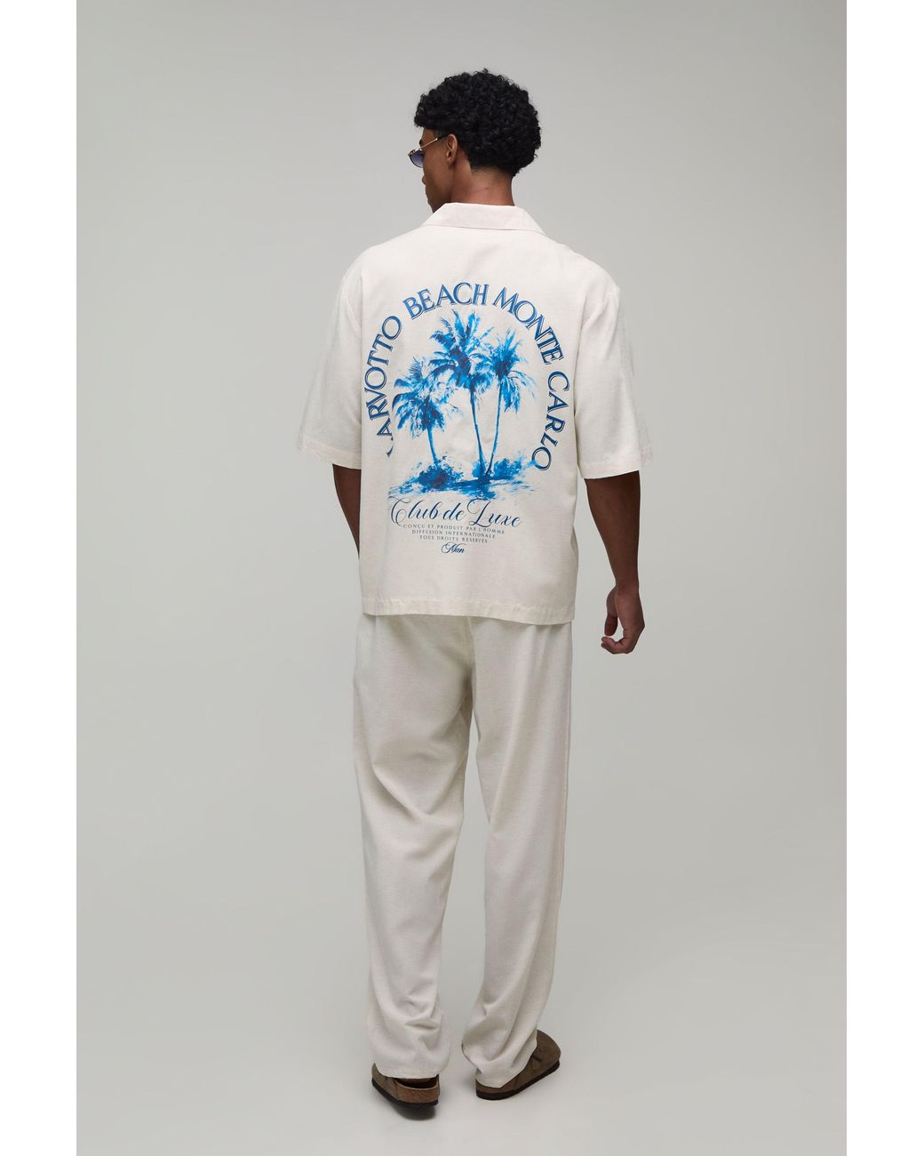 BoohooMAN Gray Oversized Half Sleeve Monte Carlo Shirt And Relaxed Trouser Set for men