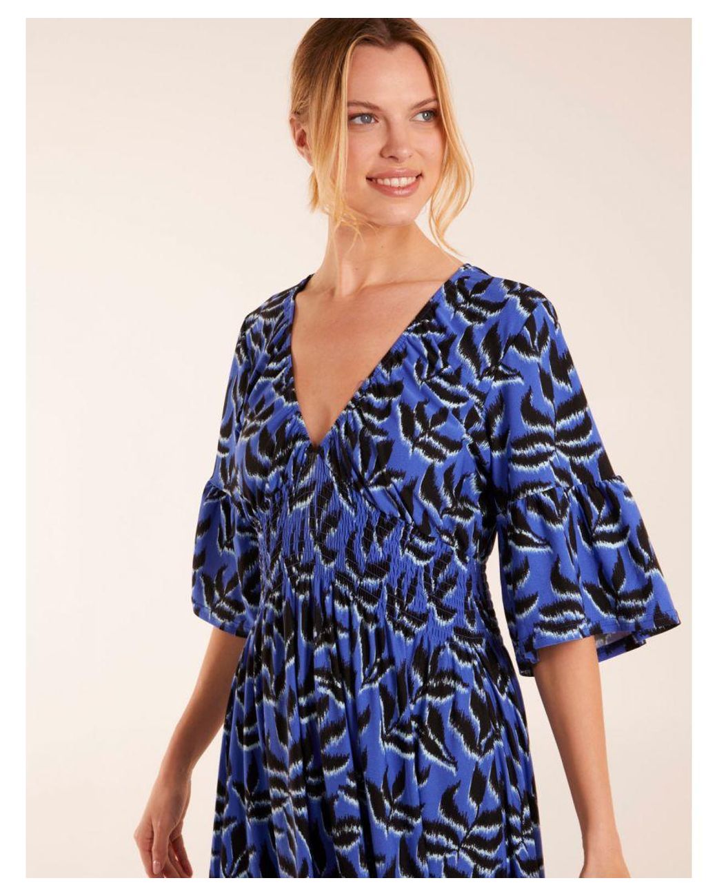 Blue Vanilla Blue Elasticated Neck Shirred Waist Midi Dress