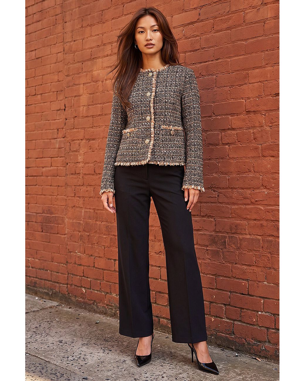 Roman Brown Boucle Frayed Edge Jacket