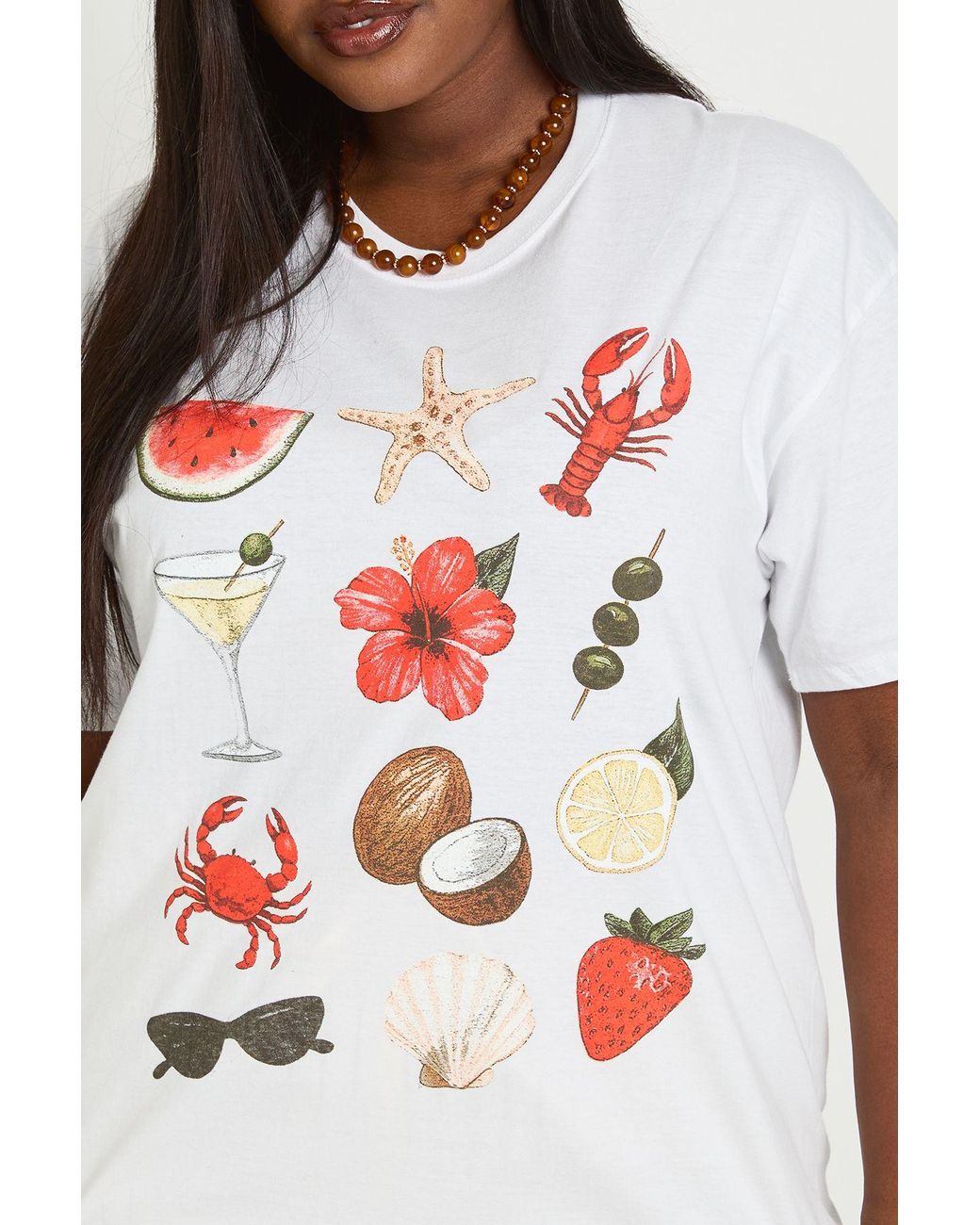 Boohoo White Plus Tropical Collage Printed Oversized T-Shirt
