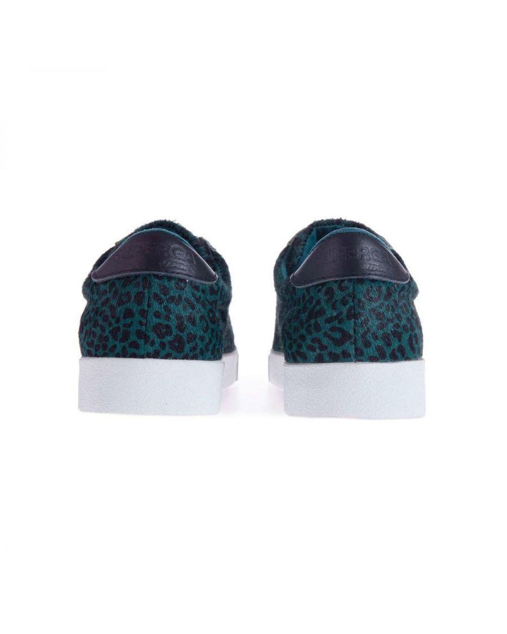 Superga Blue Ladies 2843 Club S Leopard Print Cowhide Leather Trainers