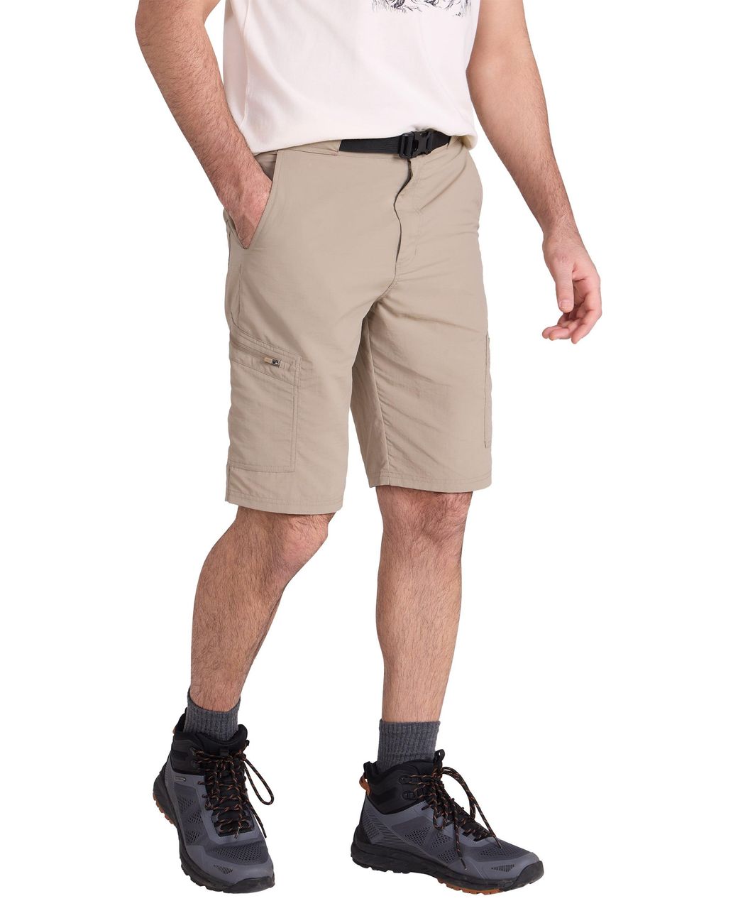 Mountain Warehouse Natural 'Saunter' Belted Cargo Shorts Quick Drying Uv50 Multi Pocket Short Pants Fabric for men