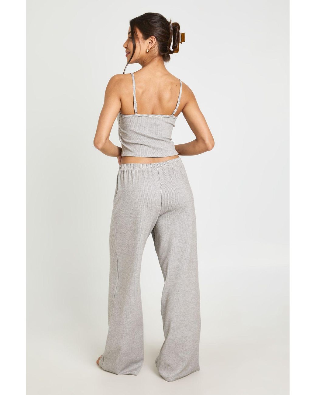 Boohoo White Contrast Rib Cami & Trouser Pyjama Set