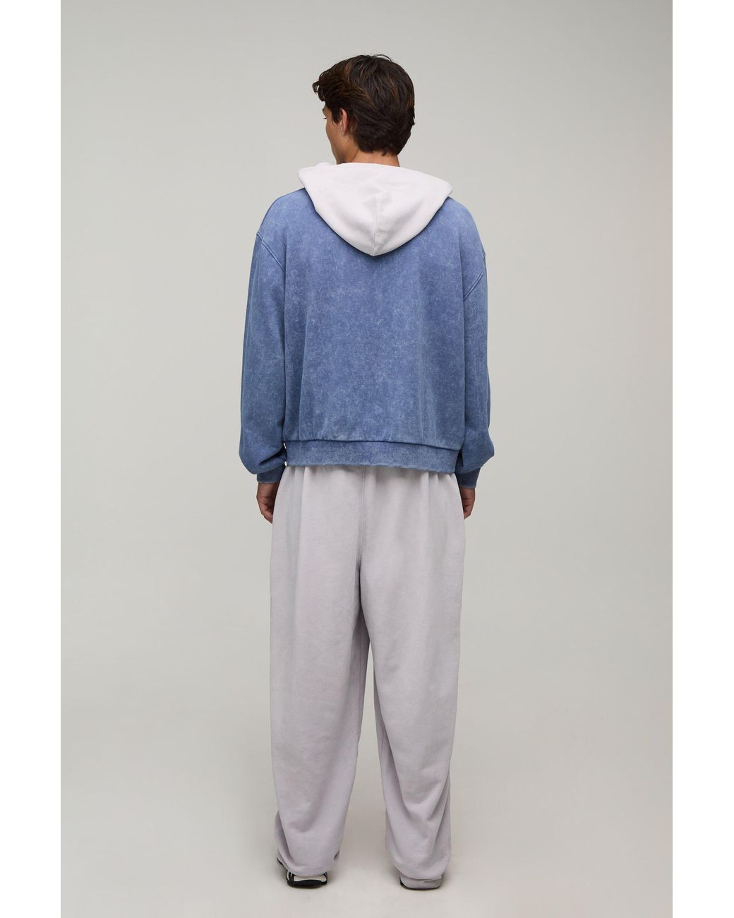 BoohooMAN Blue Oversized Boxy Official Applique Zip Thru Hoodie & Baggy Leg Jogger Tracksuit for men