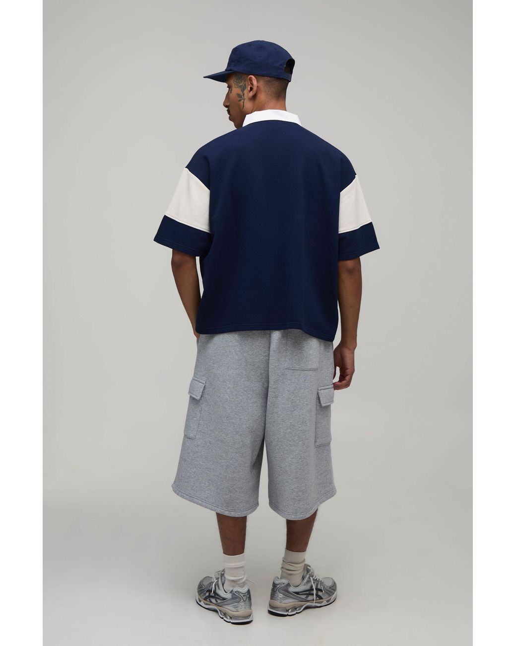 BoohooMAN Blue Oversized Boxy Colour Block Rugby Polo for men