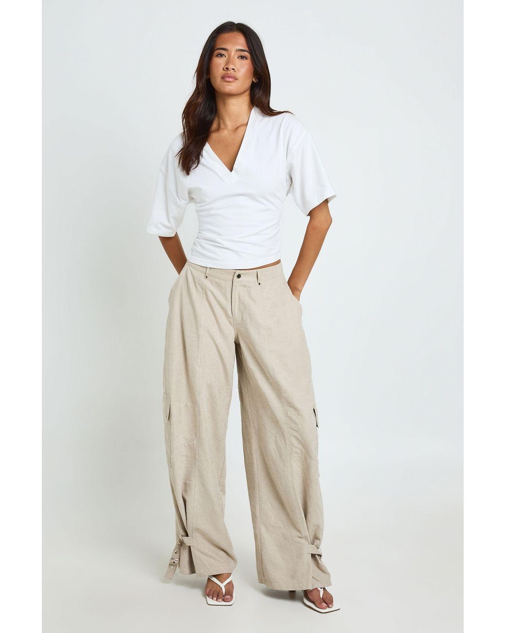 Boohoo Natural Buckle Hem Detail Trousers