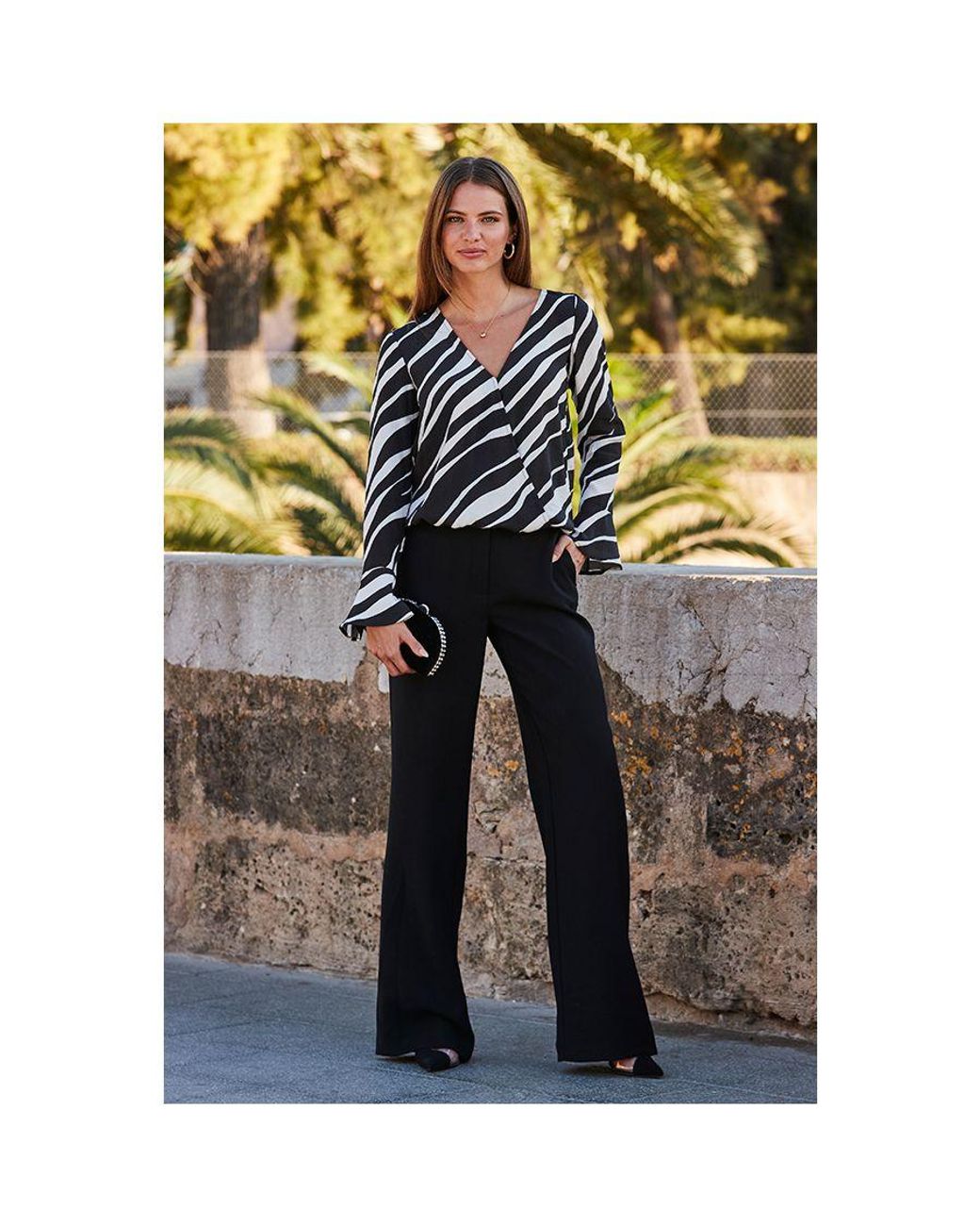 Sosandar White Abstract Print Wrap Front Blouse