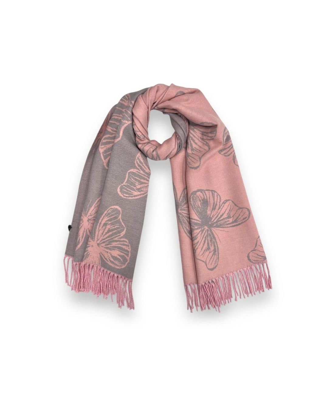 SVNX Red Butterfly Printed Cashmere Scarf With Tassels