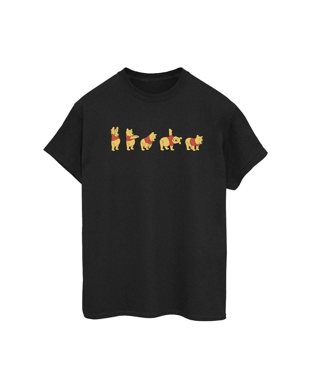 Disney Black Ladies Winnie The Pooh Stretching Cotton Boyfriend T-Shirt