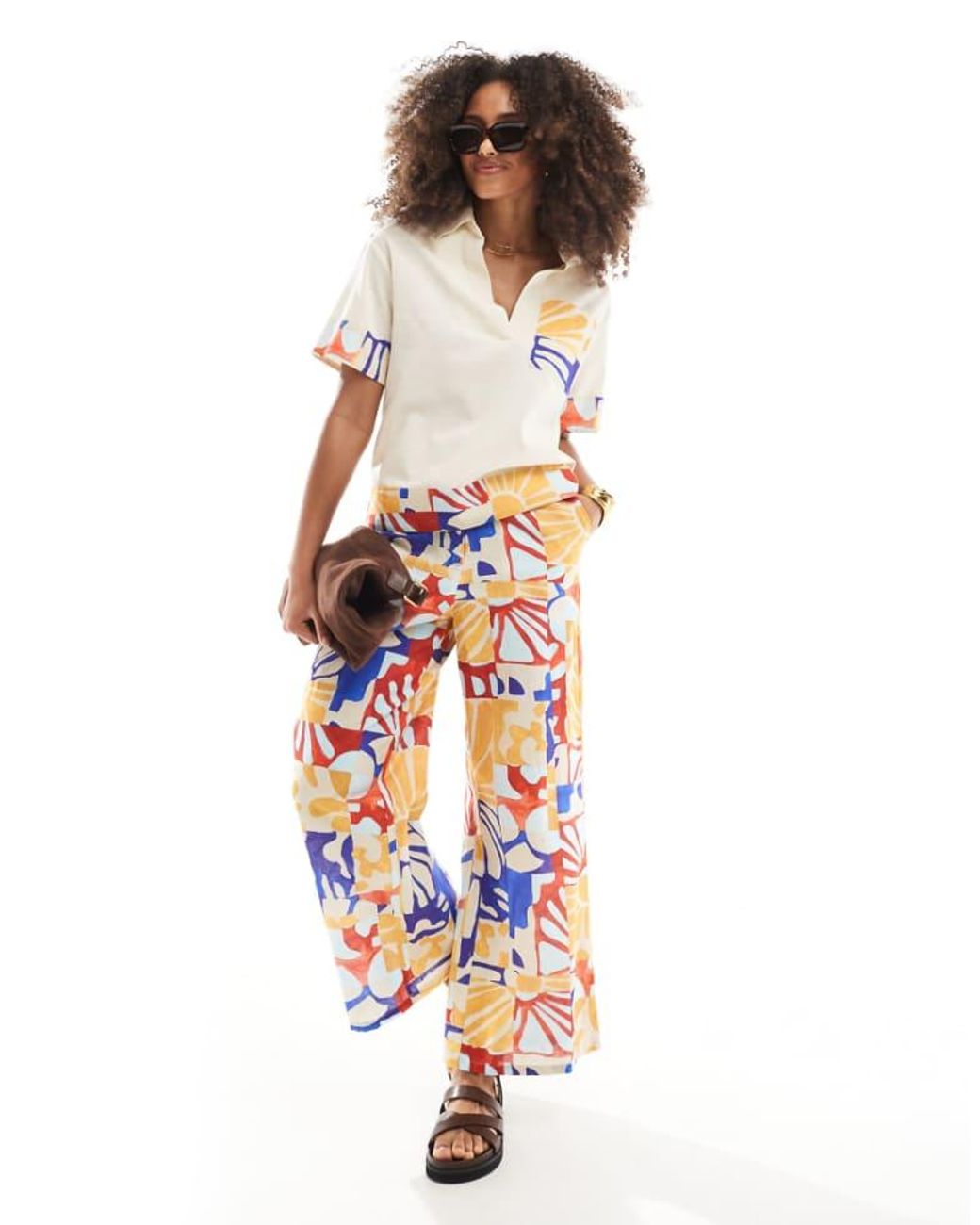 Native Youth White Bold Bloom Wide Leg Printed Trouser Co-Ord