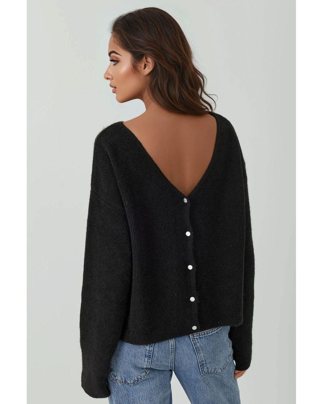 Hiccup Black Ultra Soft V-Neck Buttoned Dual-Use Cardigan