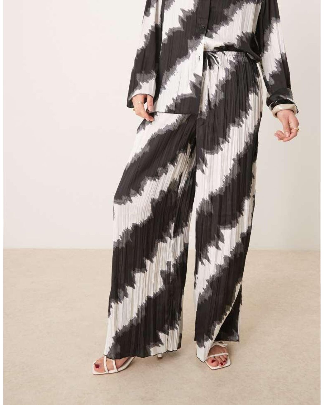 ASOS Natural Plisse Wide Leg Trouser Co-Ord