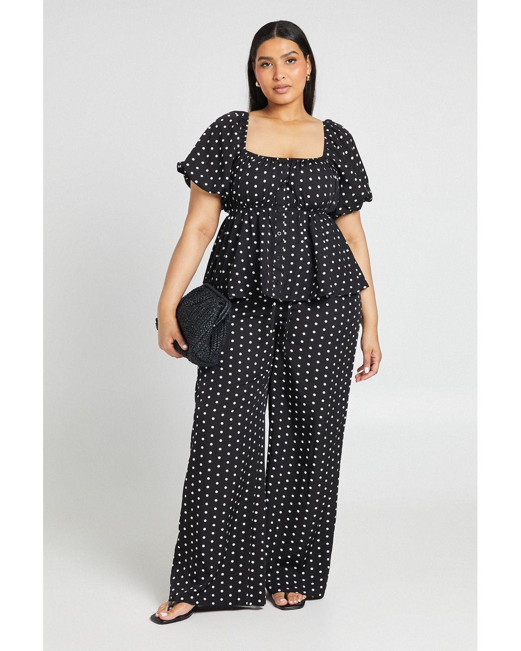 Boohoo Black Plus Polka Dot Wide Leg Trouser
