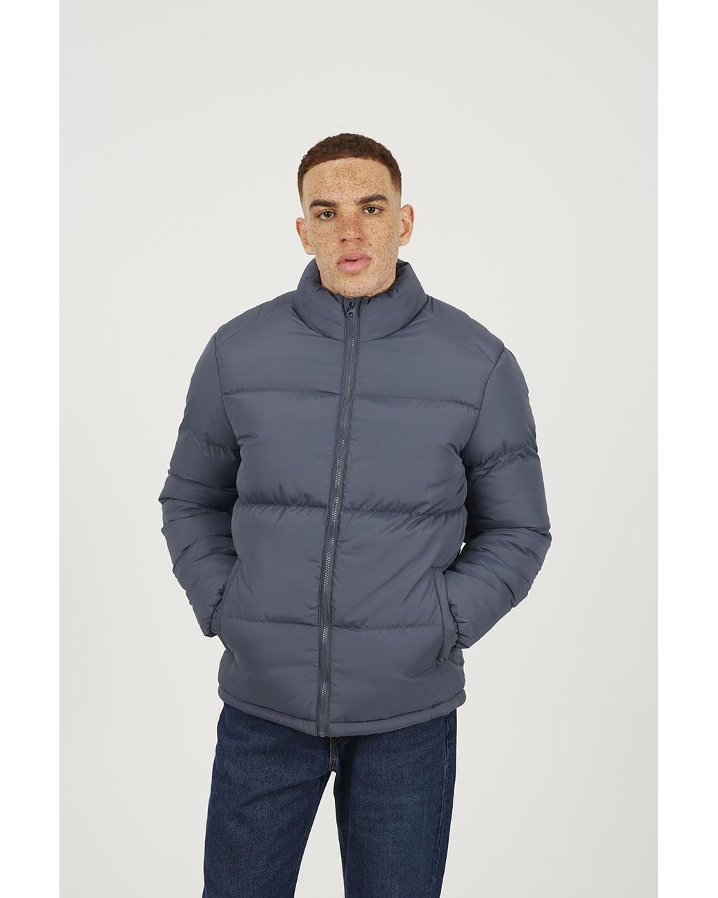 Brave Soul Blue Funnel Neck Padded Jacket for men