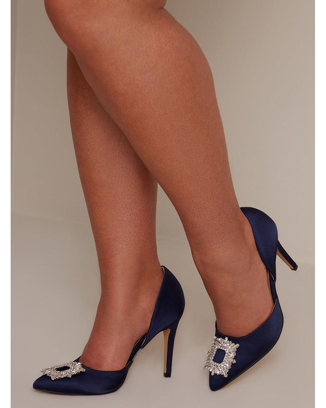 Chi Chi London Natural Diamante Buckle Court Heels