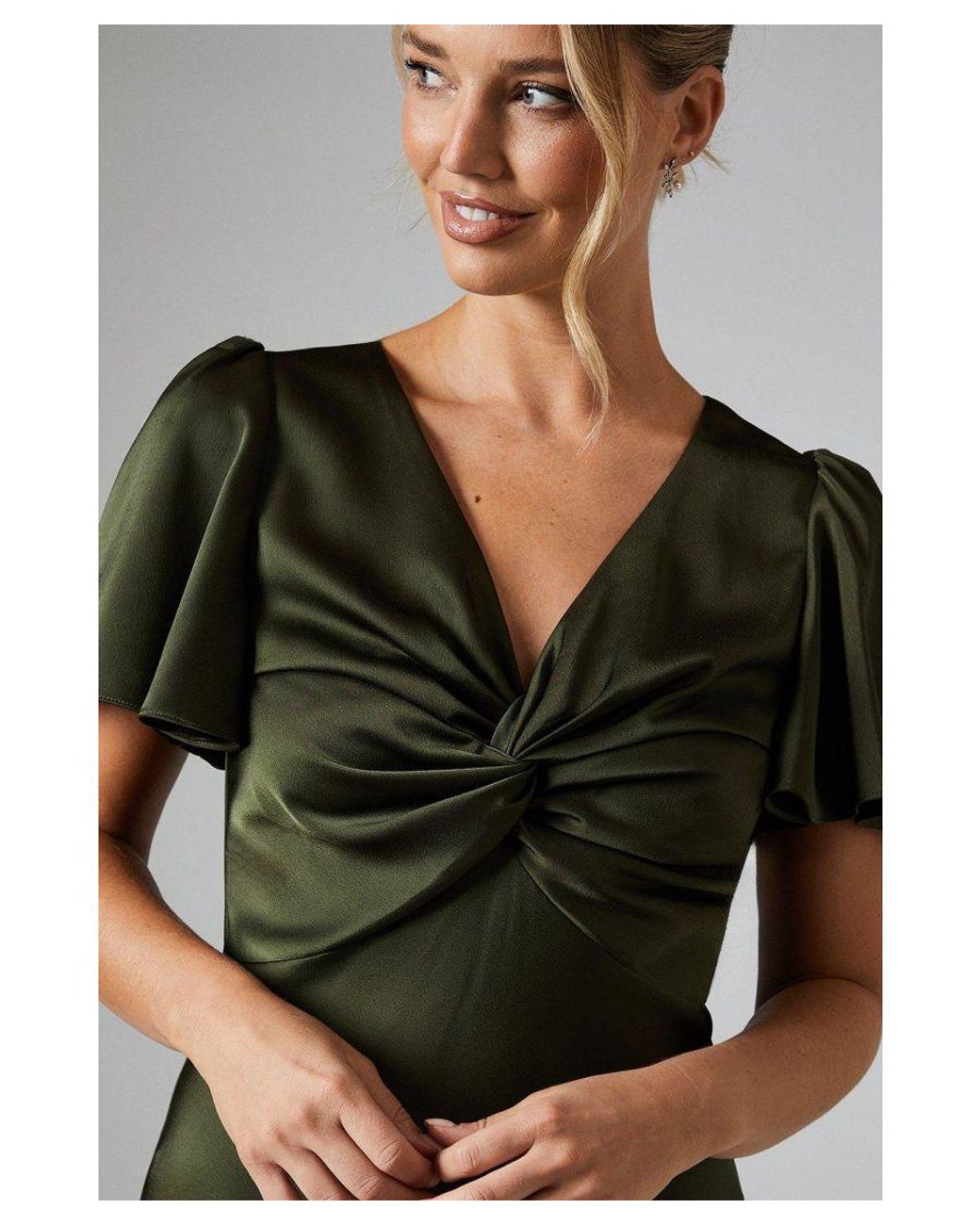 knee length dresses for ladies FRONT TWIST MIDI DRESS W/ DOLM – Maggy London