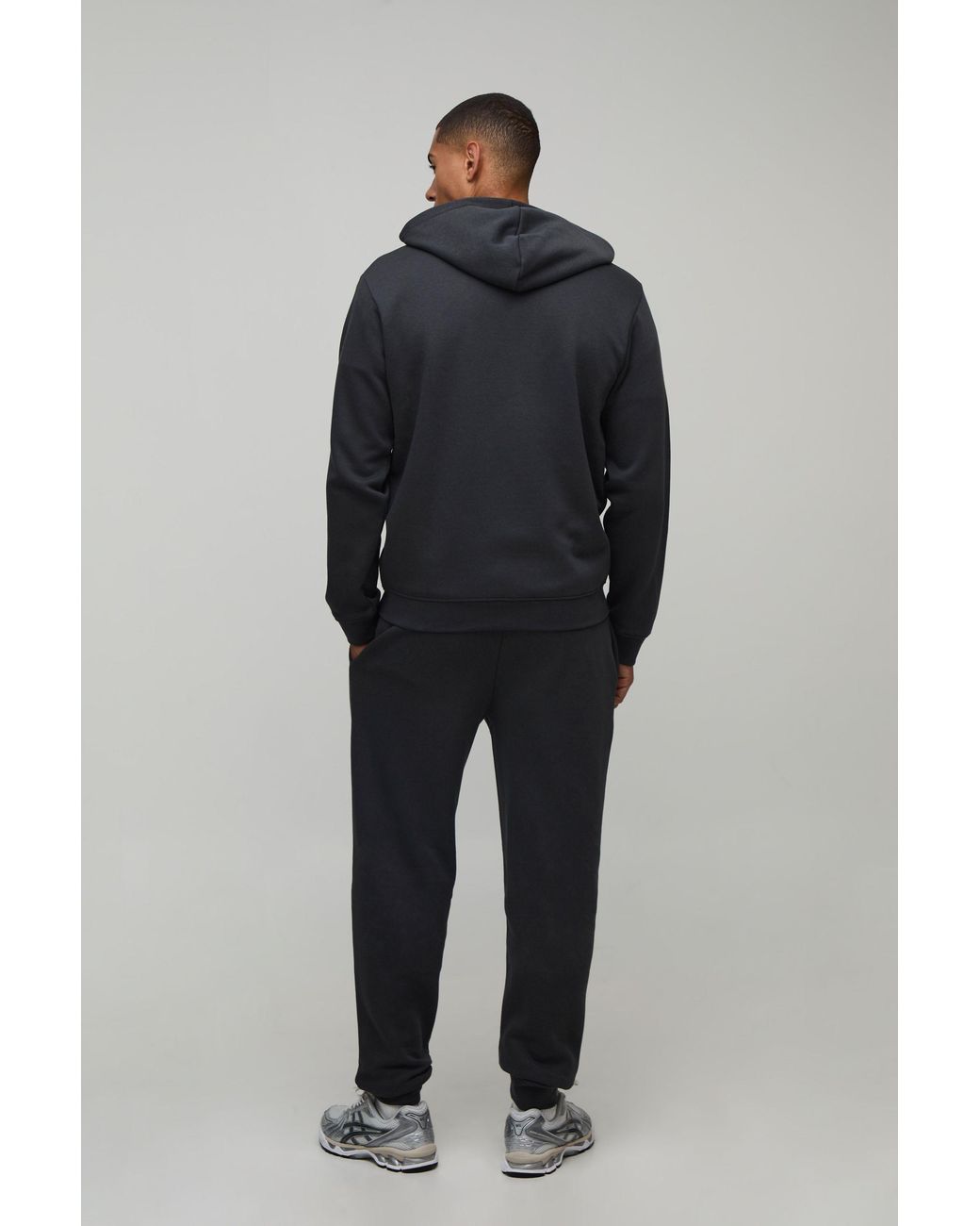 BoohooMAN Blue Regular Zip Through Hooded And Straight Leg Cuffed Jogger for men