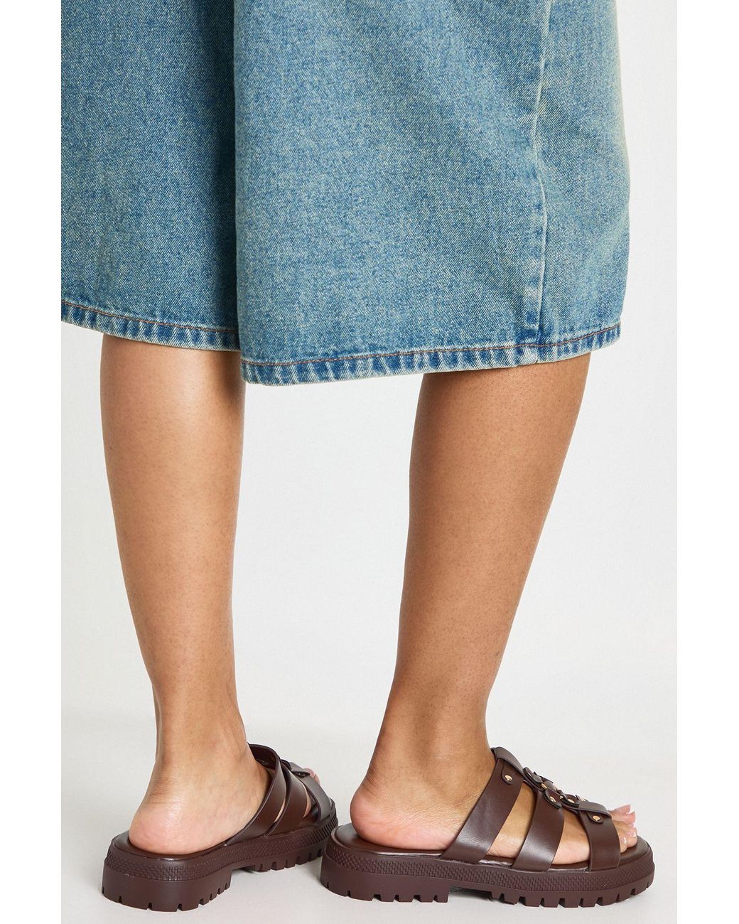 Boohoo Blue Chunky Stud Detail Gladiator Flatforms