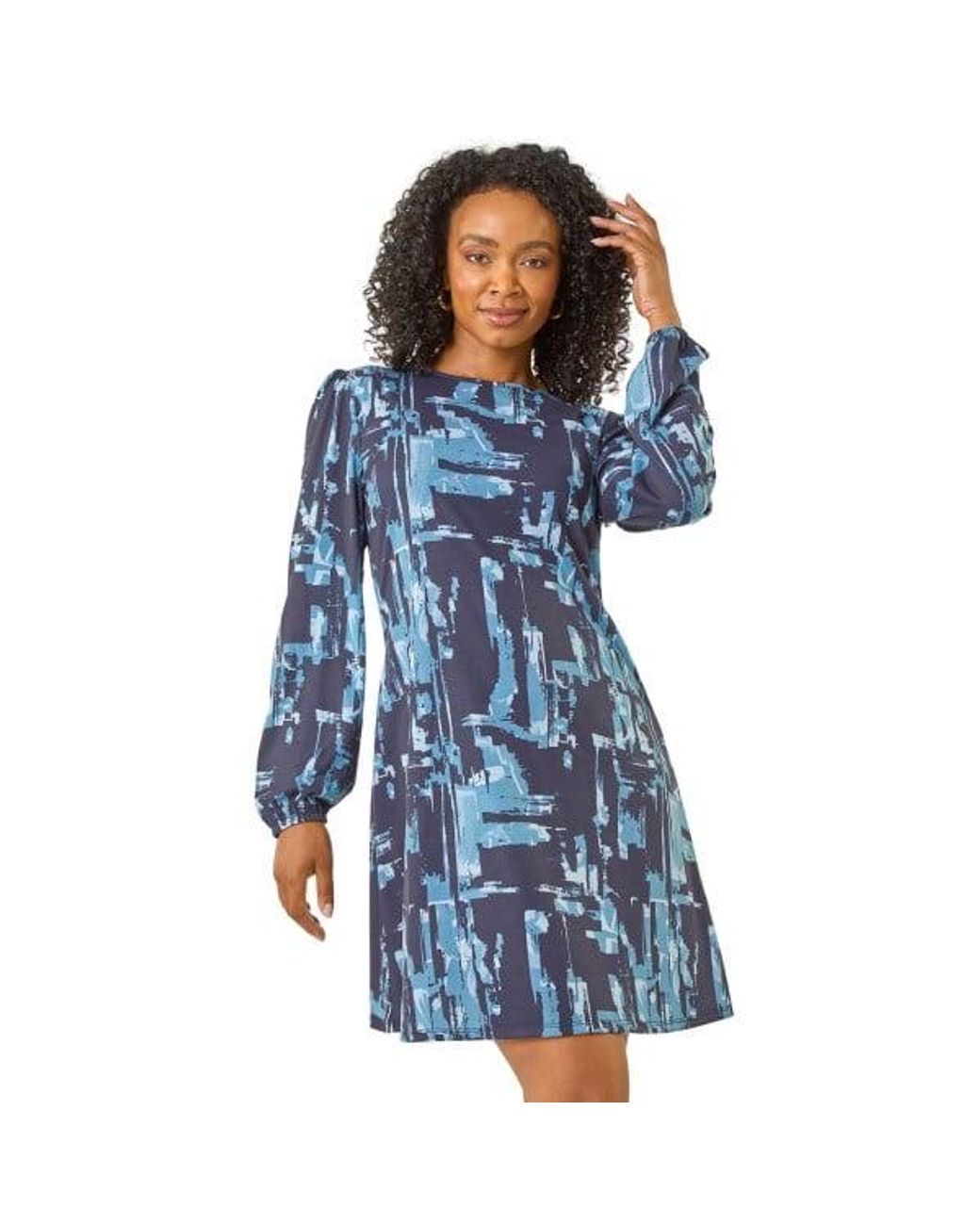 Roman Blue Petite Abstract Swing Dress