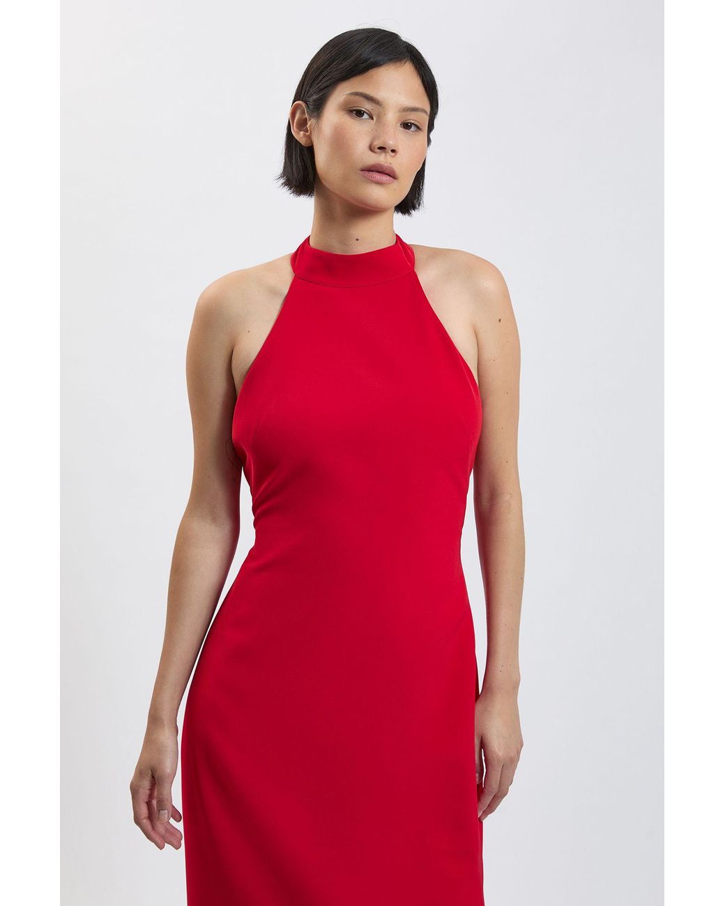 Karen Millen Petite Soft Tailored Halter Neck Open Back Maxi Dress