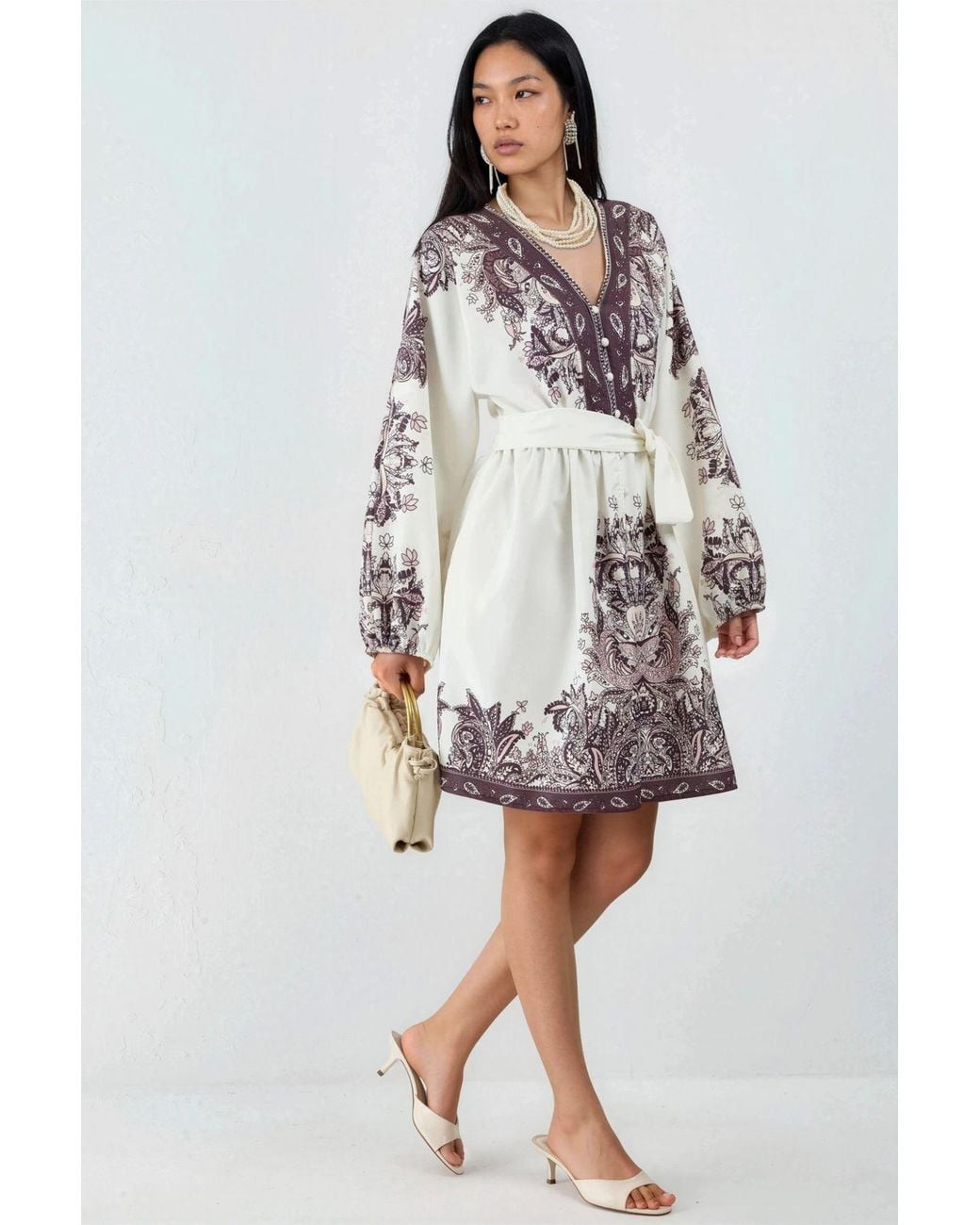 Msn-Collection Multicolor Belted Mini Dress With V-Neck