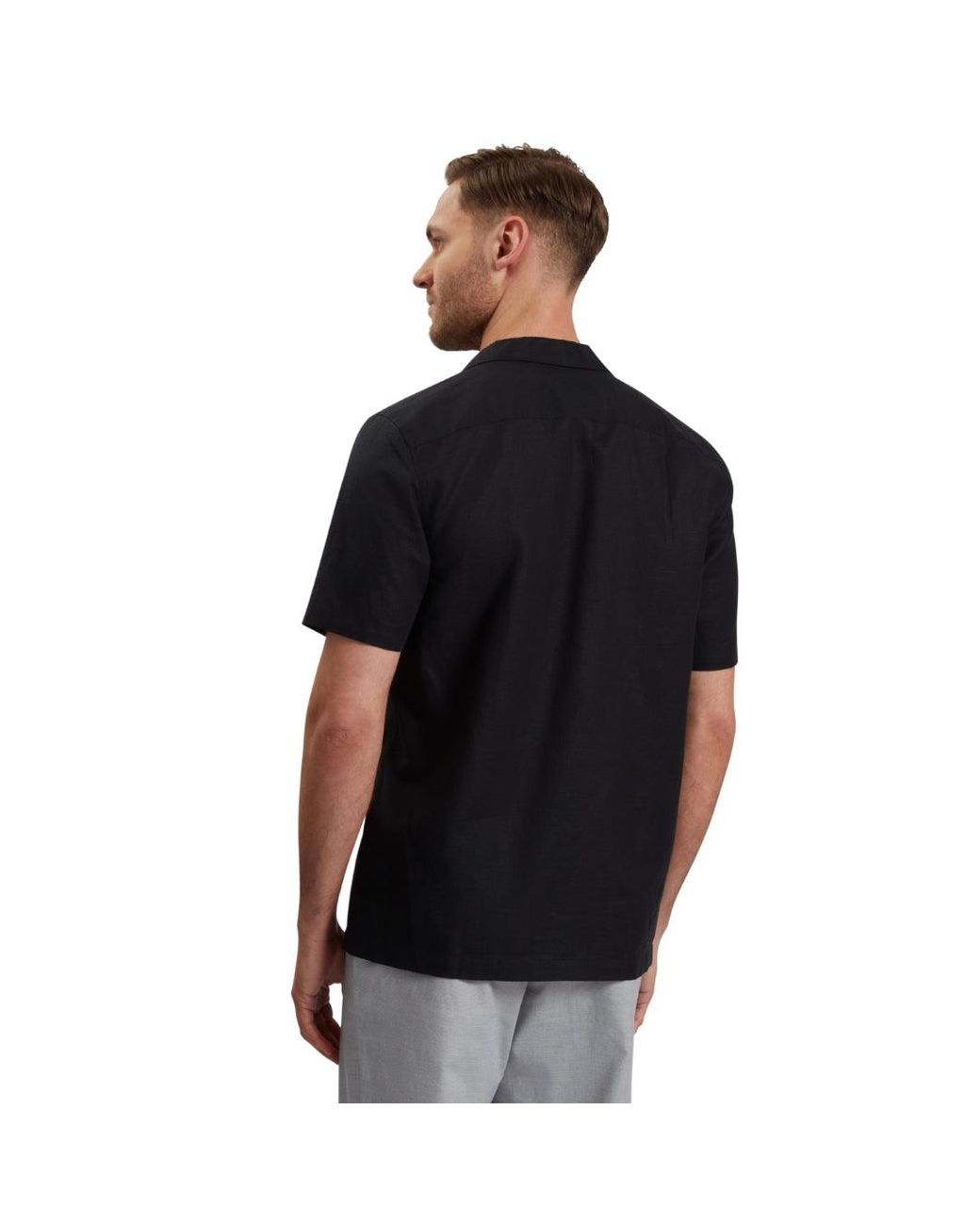 Ted Baker Black Whether Regular Fit Double Pocket Shirt Linen for men