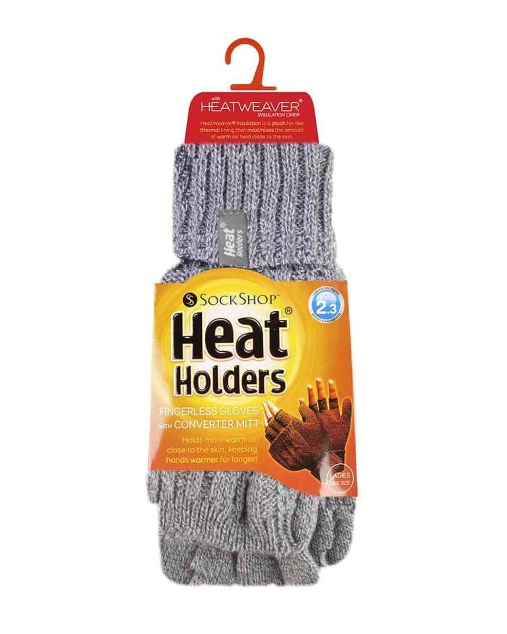 Heat Holders Gray Thermal Converter Fingerless Cable Knit 2.3 Tog Gloves