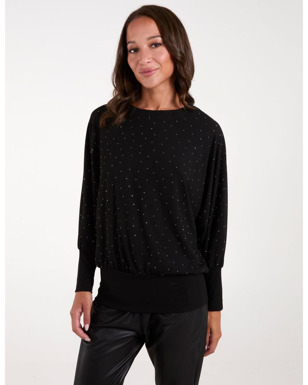 Blue Vanilla Black Batwing Top With Diamantes