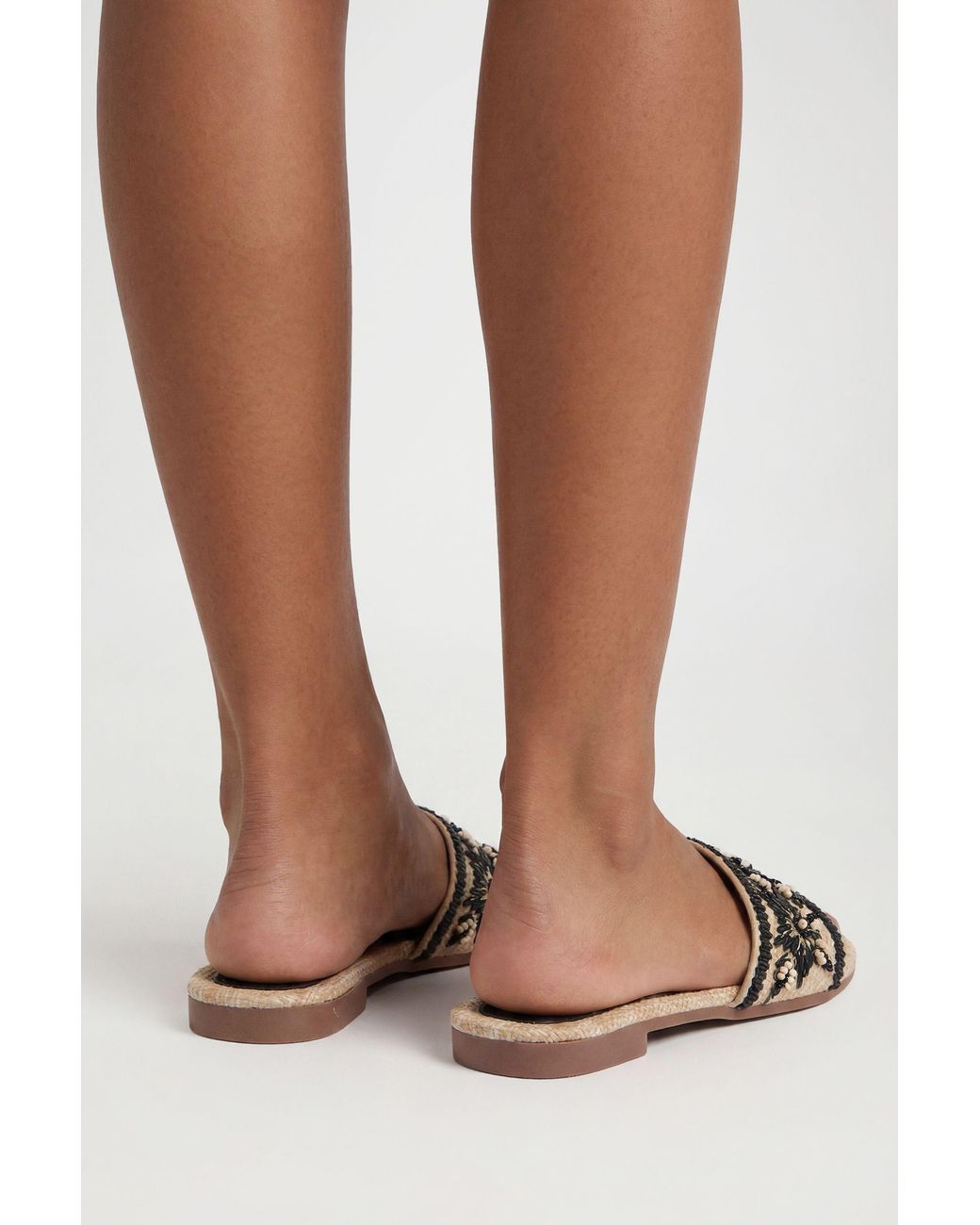Boohoo Black Contrast Raffia Beaded Sliders