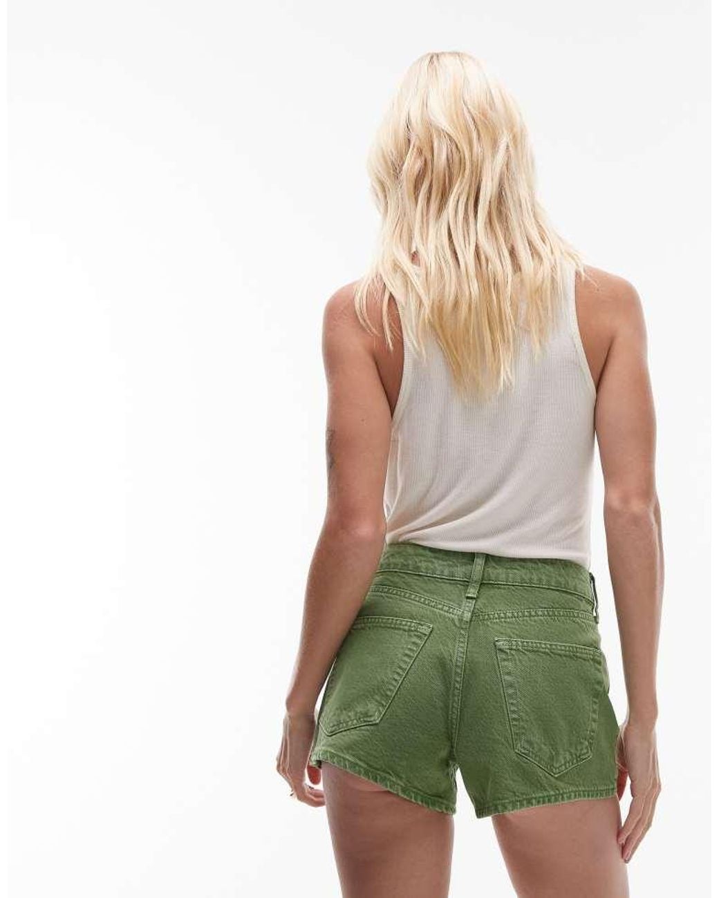 TOPSHOP Green Denim Knicker Short