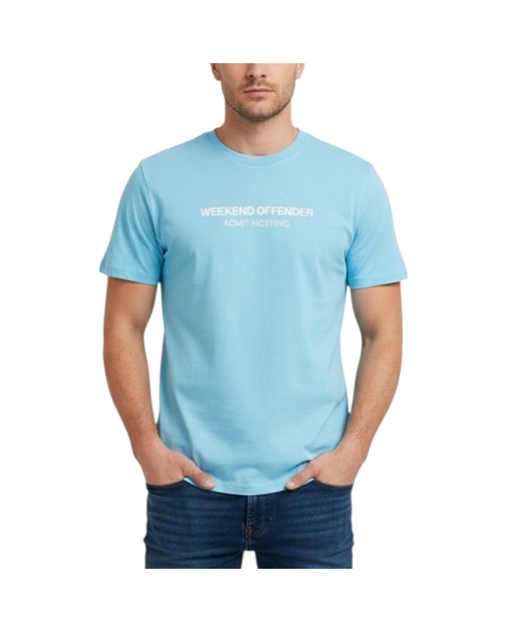 Weekend Offender Blue T Shirts Steinbeck Crew Neck Short Sleeve Cotton Summer for men