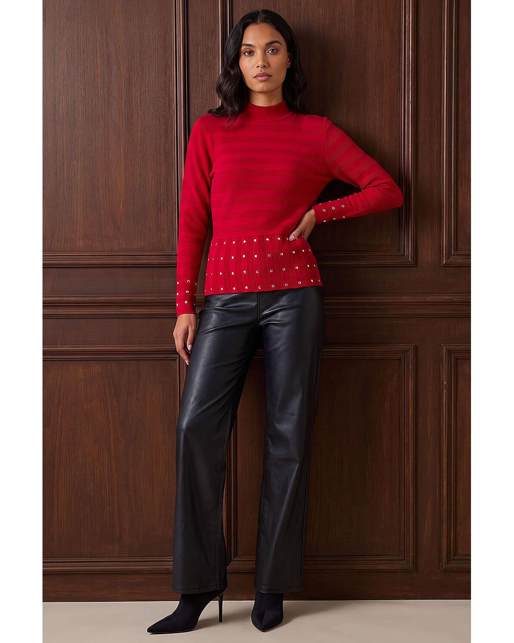 Roman Red Studded Peplum Knit Top