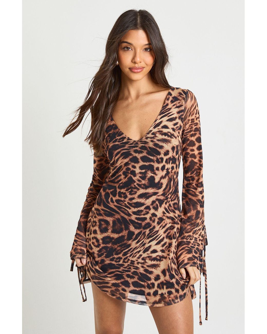 Boohoo Multicolor V Neck Mesh Shift Dress