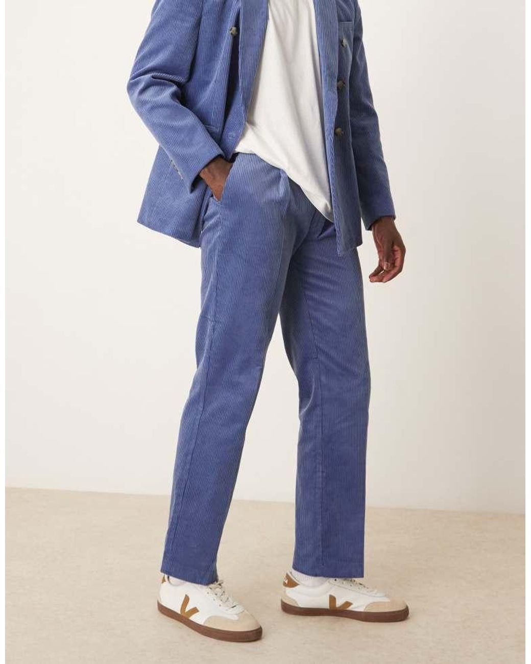 ASOS Blue Straight Fit Corduroy Suit Trousers for men