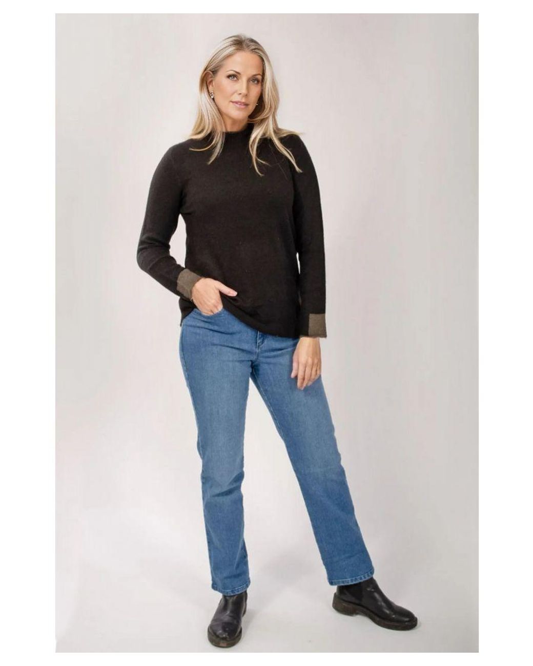 Secret Label Black Funnel Neck Contrast Hem Jumper