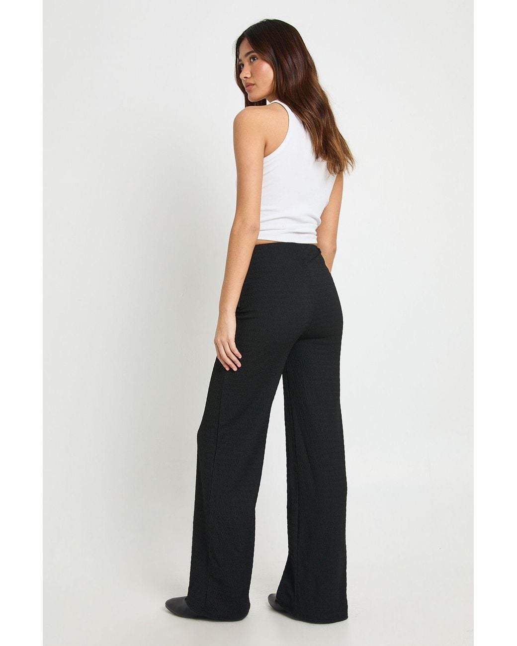 Boohoo Blue Textured Tie Wrap Waist Straight Leg Trouser