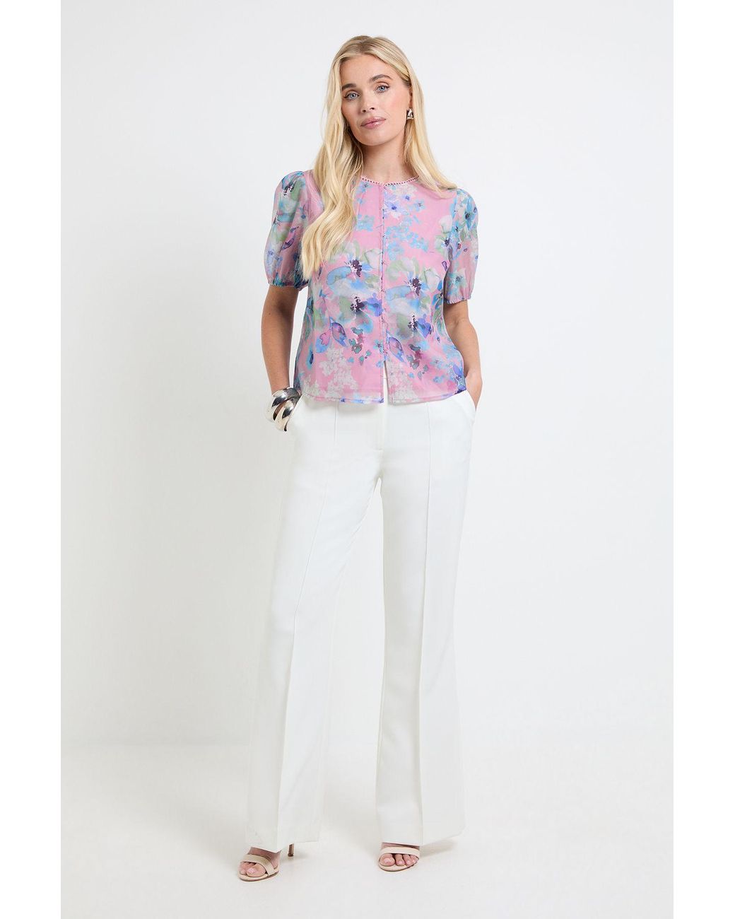 Wallis White Petite Organza Puff Sleeve Top