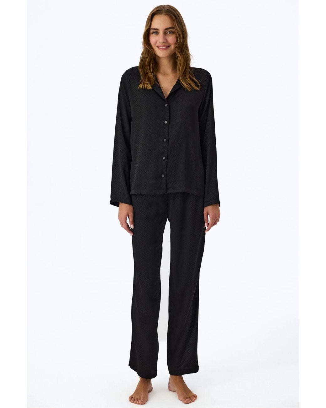 Penti Black Fleur Satin Snake Print Long Sleeve Shirt Trousers Pajama Set
