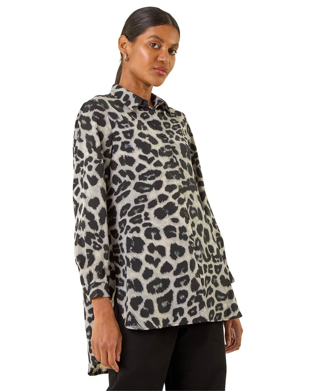 Roman Black Animal Print Buttoned Shirt